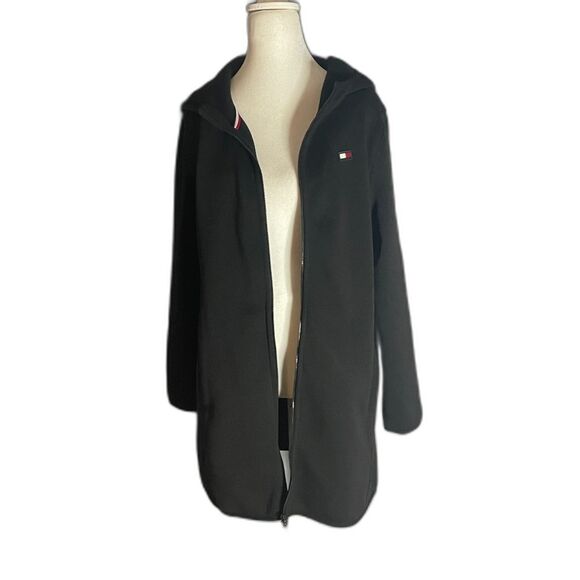 Tommy Hilfiger Black Fleece Zip Up Hooded Jacket Women’s Medium Long Coat - Picture 3 of 14